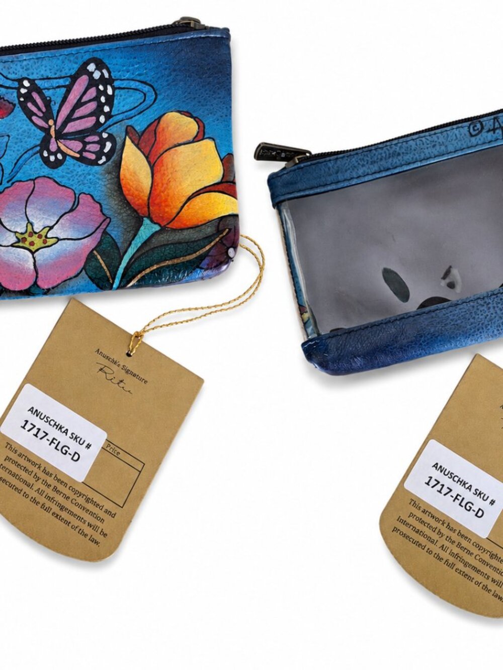 Anuschka Artsy Hand Painted Leather Hobo Floral Butterfly Blue Purse + Pouch - Picture 10 of 10